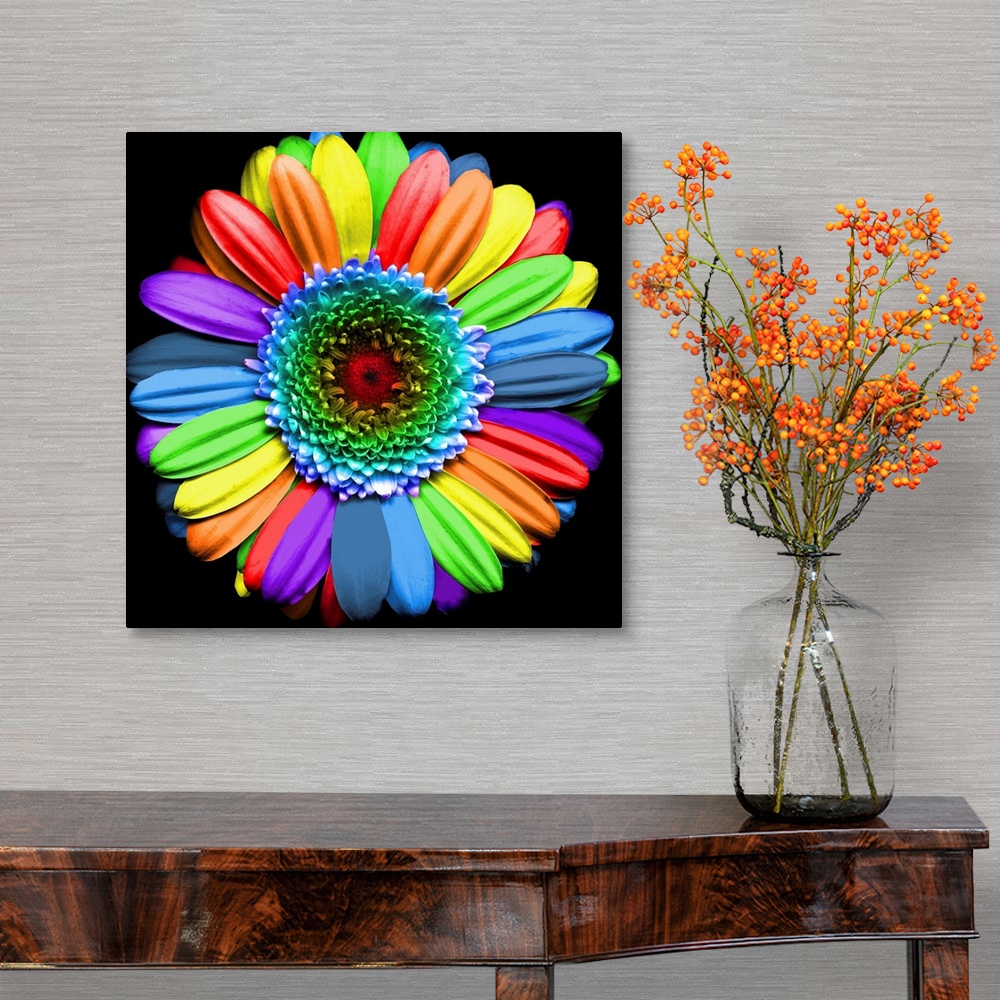 A traditional room featuring Rainbow flower - digital art based on a Gerbera flower.
