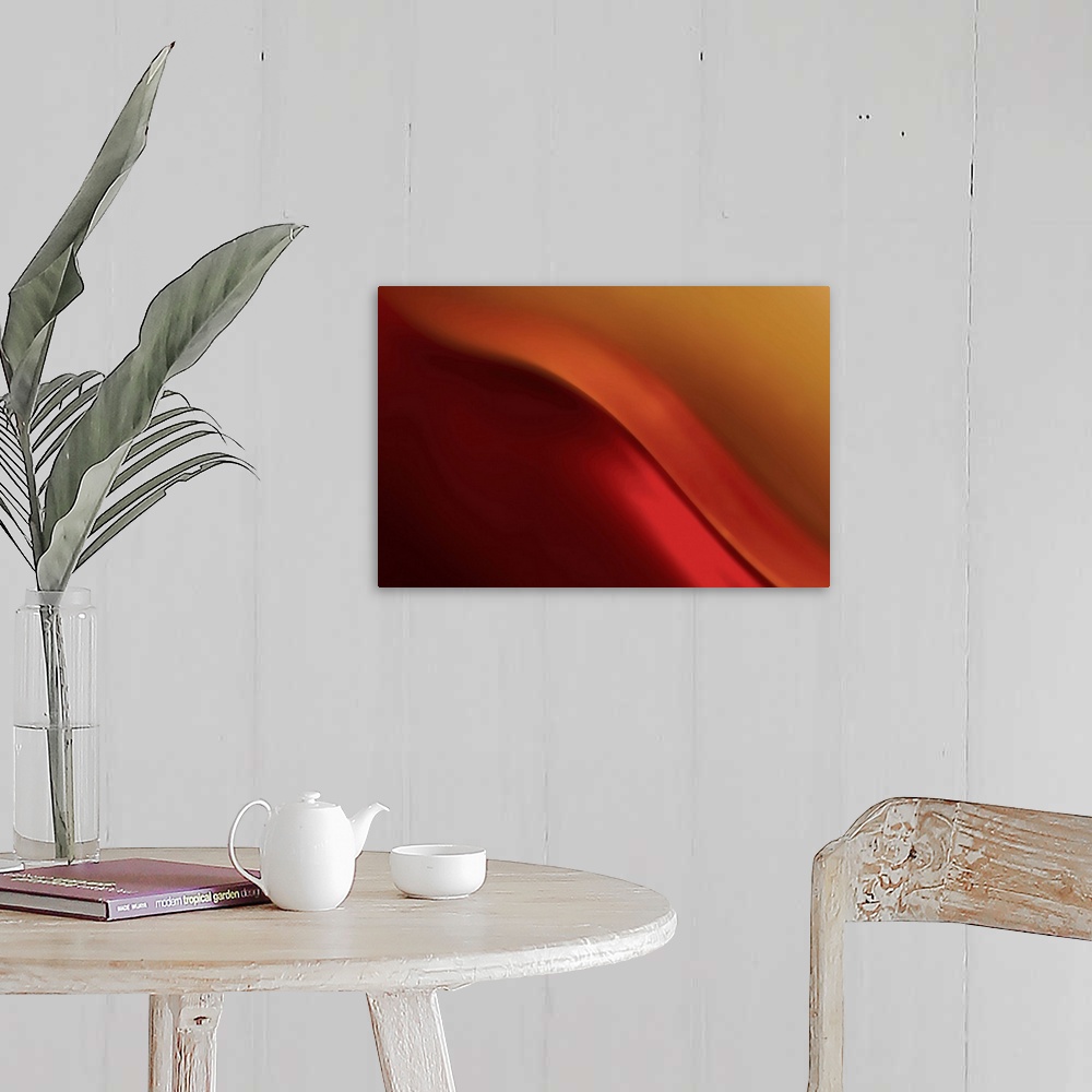 A farmhouse room featuring Abstract photograph of a smooth wave of red light.