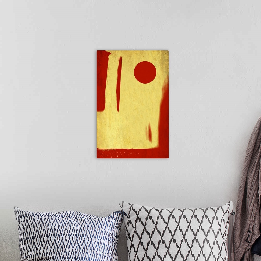 A bohemian room featuring Abstract representation of a red moon