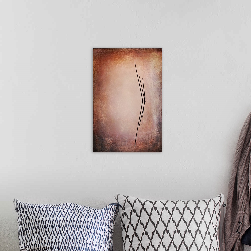 A bohemian room featuring Photograph of tall, reflecting reeds with a textured background light in the center with a darker...