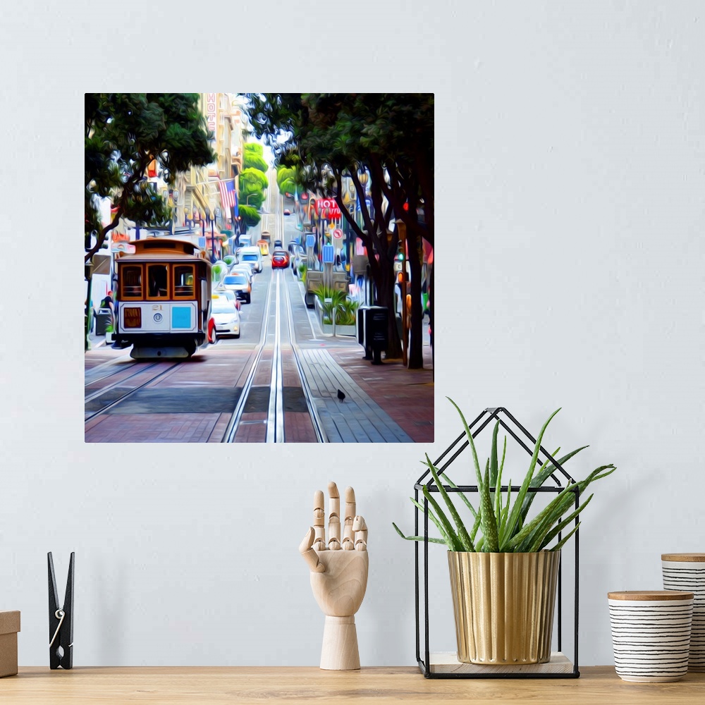 A bohemian room featuring San Francisco streetcar