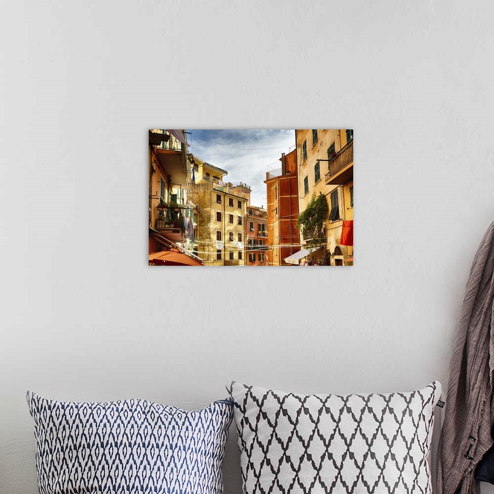 A bohemian room featuring High Angle View of Building Facades ina Narrow Street, Riomaggio