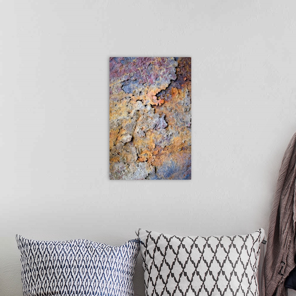 A bohemian room featuring Fine art photo of a close up of flaking rust.