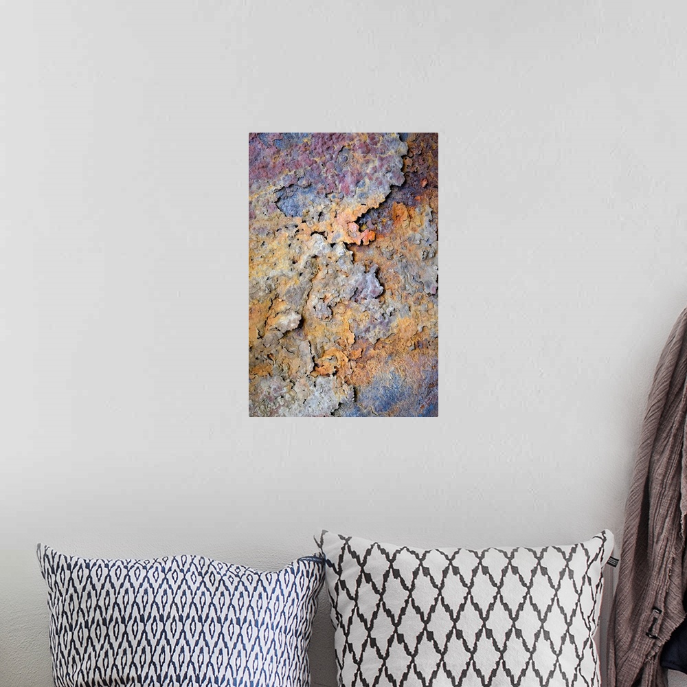 A bohemian room featuring Fine art photo of a close up of flaking rust.