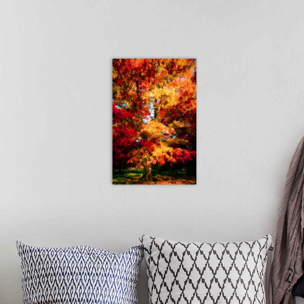A bohemian room featuring Oak in autumn colors with a expressionist photo or painterly effect