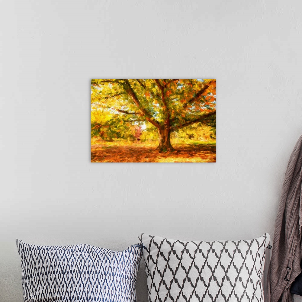 A bohemian room featuring Expressionist photo or painterly effect on tree in autumn