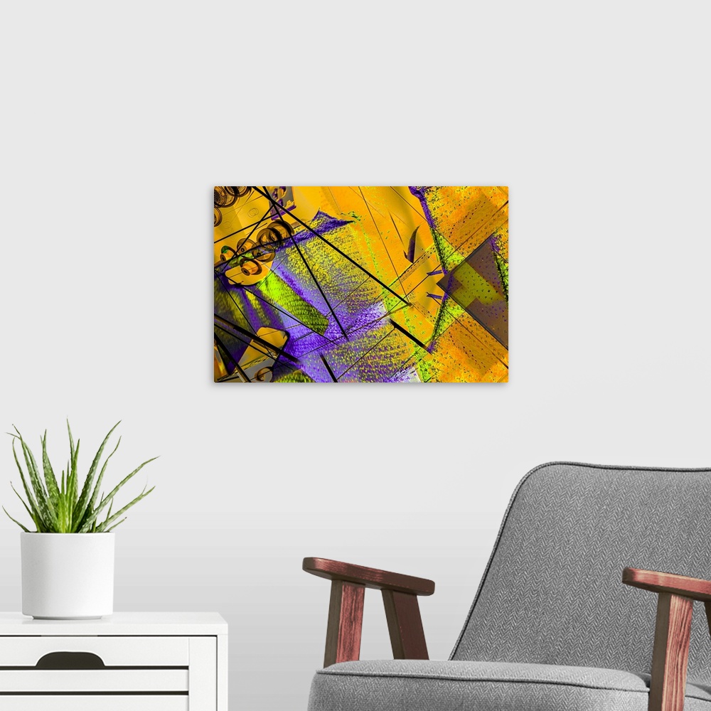 A modern room featuring A colorful abstract using In-camera-movement and multiple exposures.