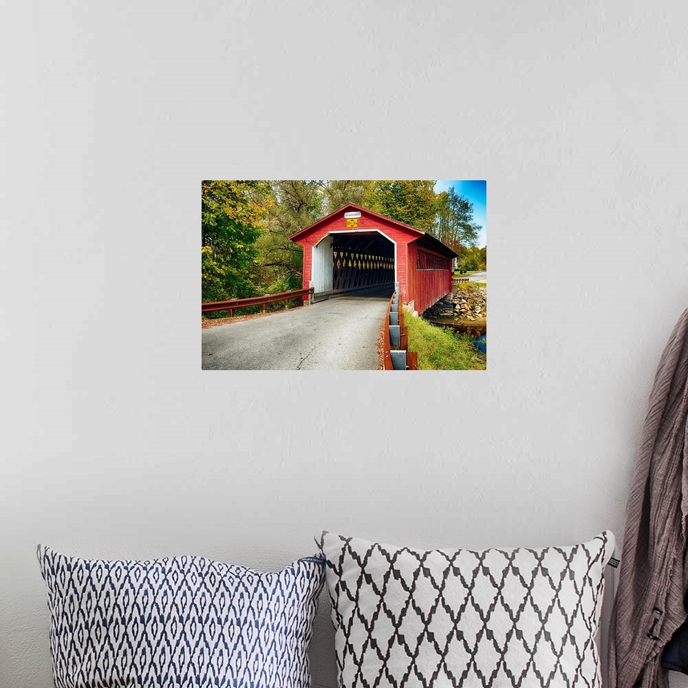 A bohemian room featuring Silk Covered Bridge, Bennington, Vermont.