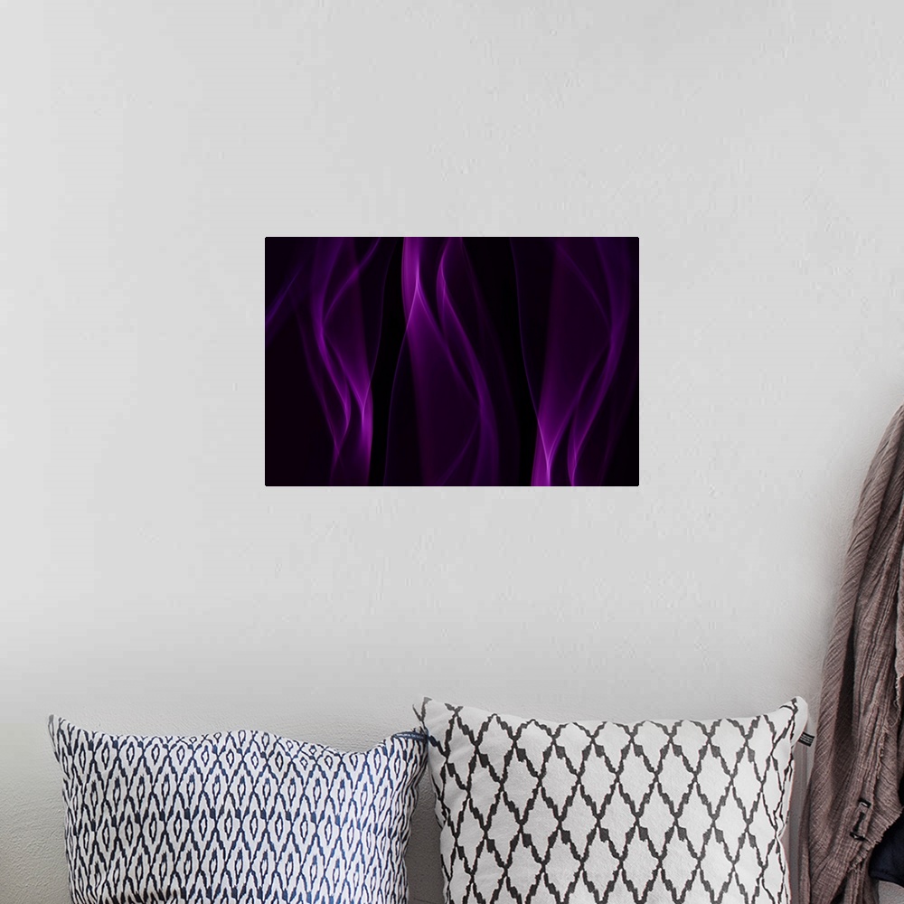 A bohemian room featuring Abstract photograph of wisps of smoke colored deep purple.
