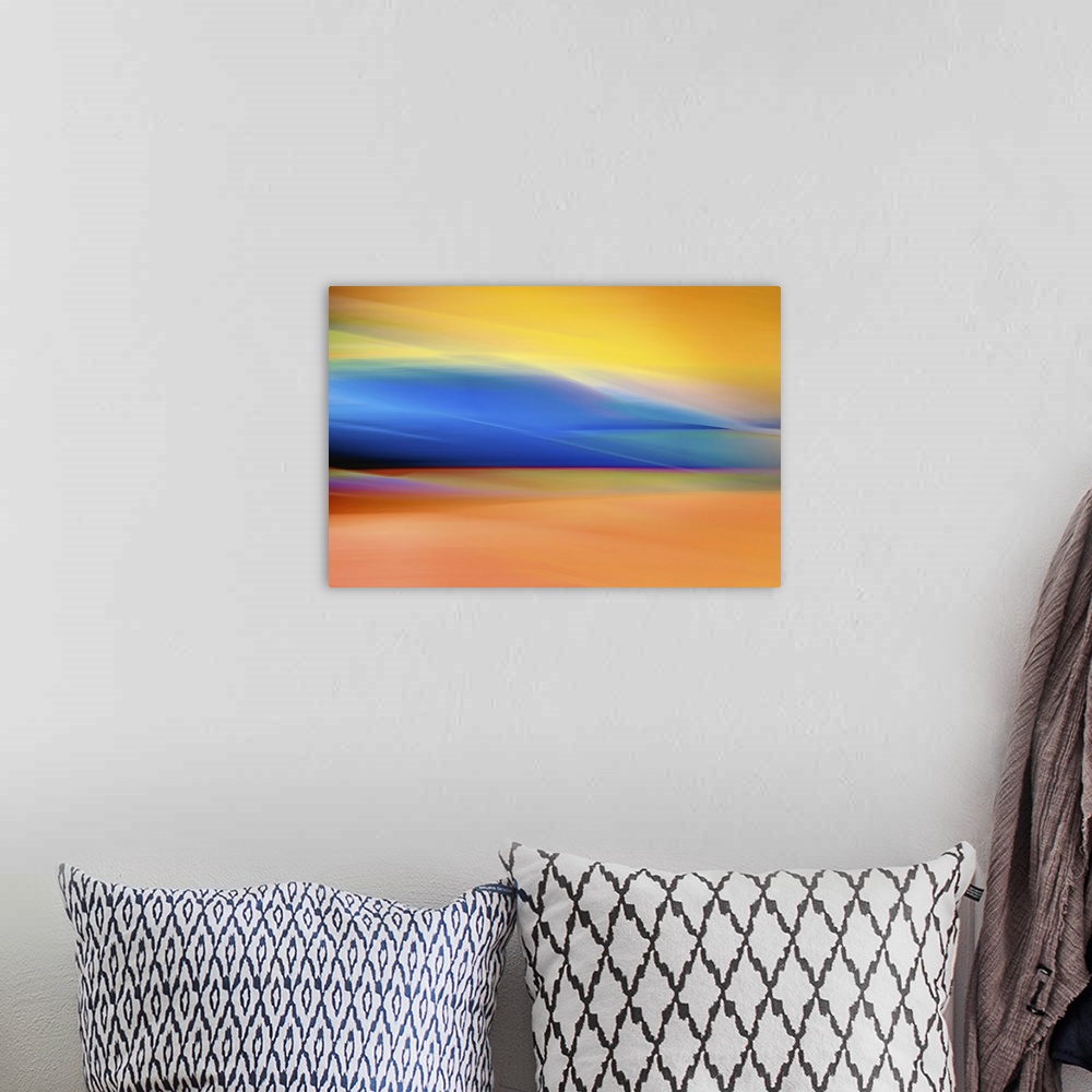 A bohemian room featuring Abstract interpretation of a sunset on smoke-filled day.