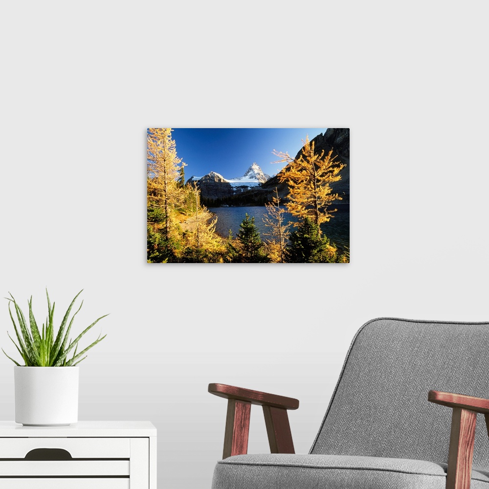 A modern room featuring Mount Assiniboine, Mount Assiniboine Provincial Park, British Columbia, Canada