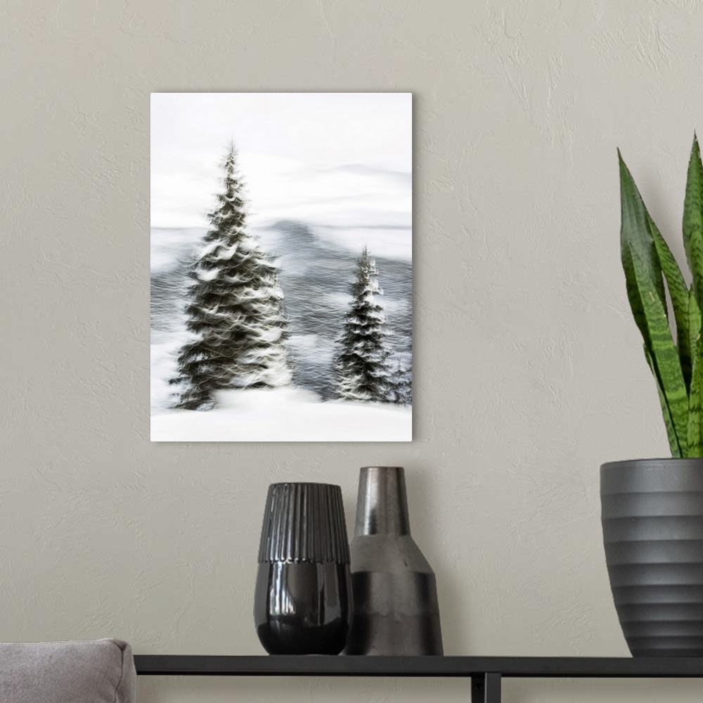 A modern room featuring Snowy Trees III
