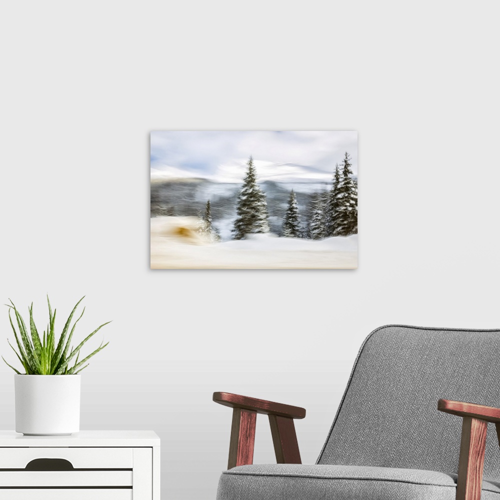 A modern room featuring Snowy Trees IV