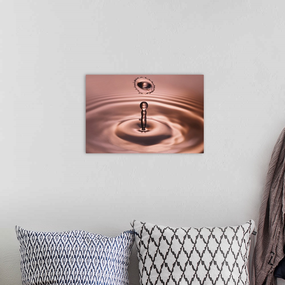 A bohemian room featuring A macro photograph of a water droplet rising up from a small splash.