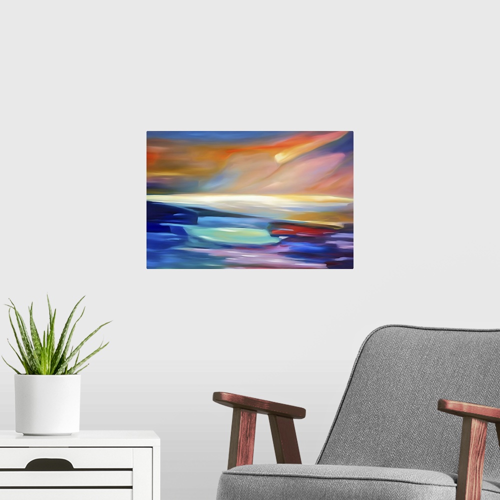 A modern room featuring Abstract photo made to look like an abstract oil painting in post-processing. This image intends ...