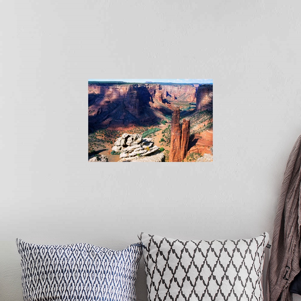 A bohemian room featuring High angle view of Canyon Dechelly at Spider Rock, Arizona.