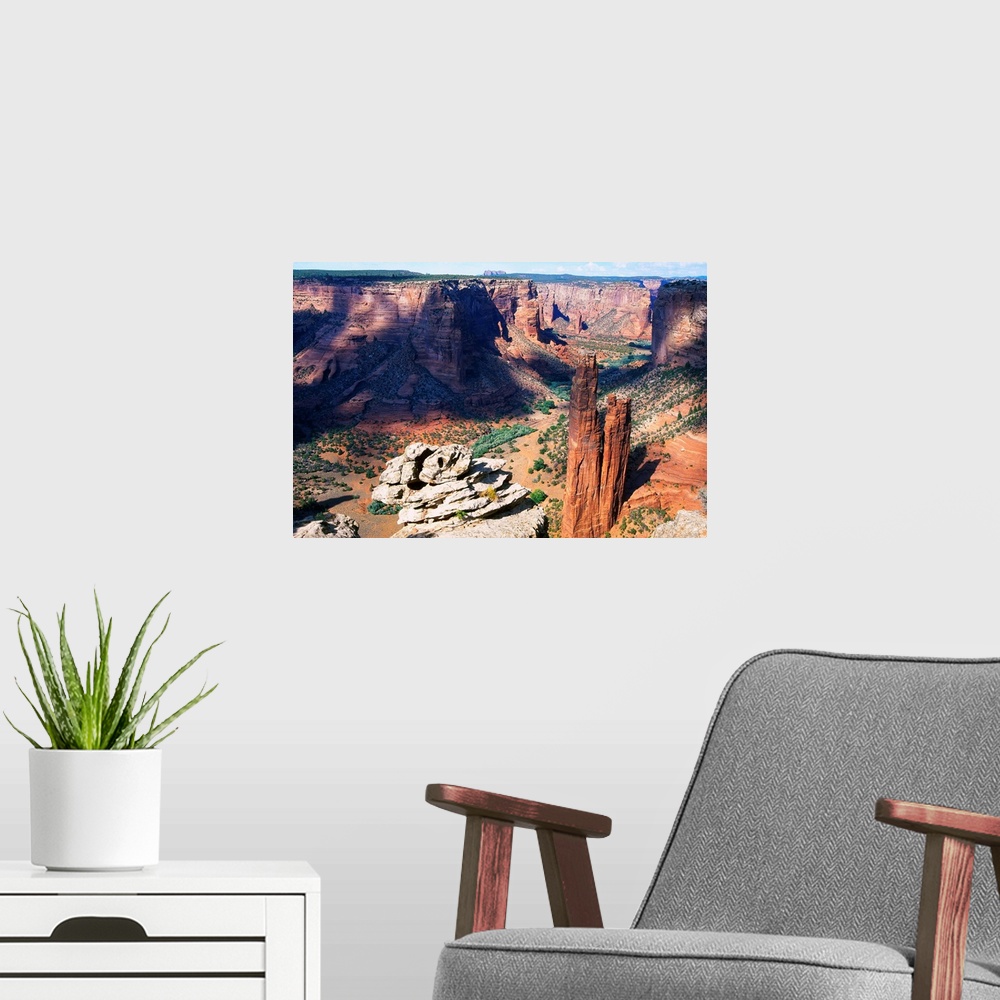 A modern room featuring High angle view of Canyon Dechelly at Spider Rock, Arizona.