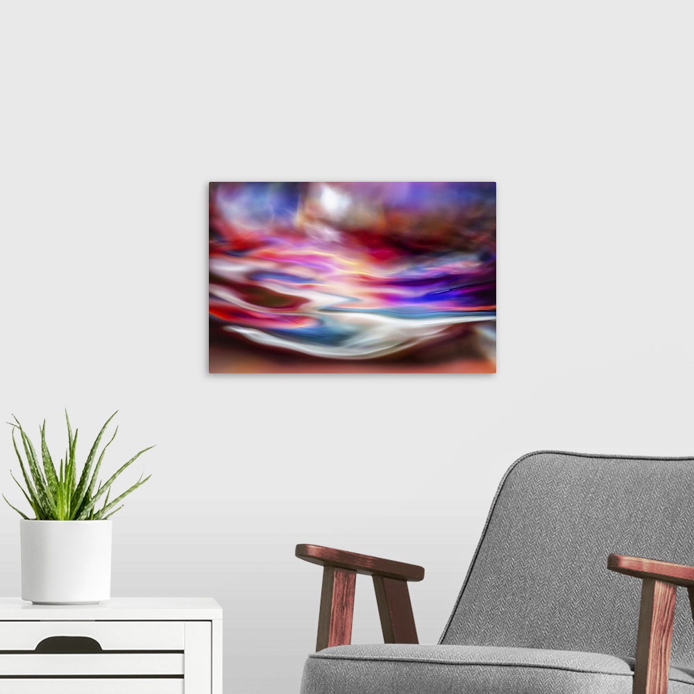 A modern room featuring Abstract representation of a sudden and violent Spring storm.