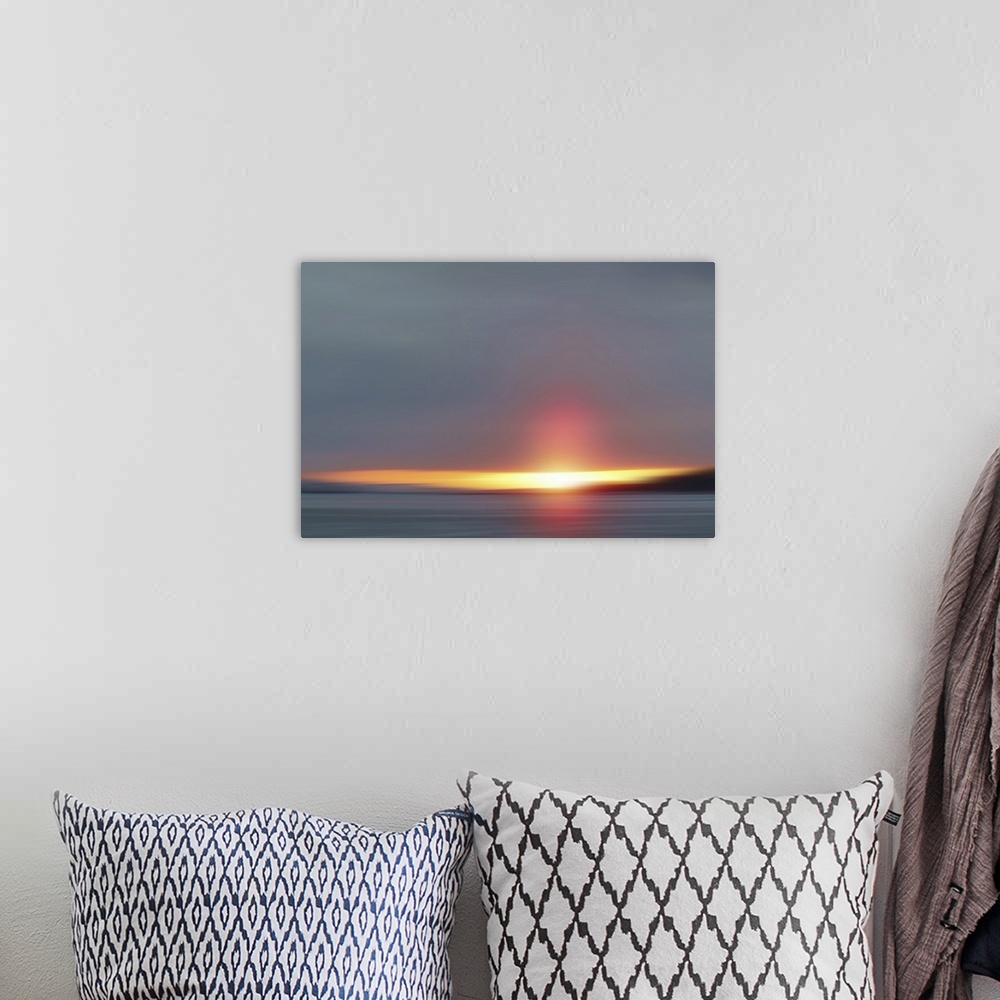 A bohemian room featuring Spring sunset above the lake Limfjord.