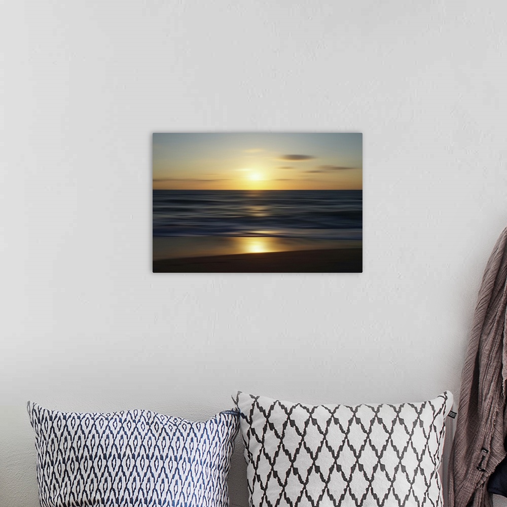 A bohemian room featuring Spring sunset above the North Sea.