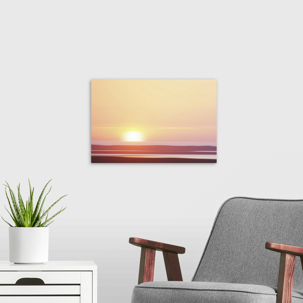 A modern room featuring Summer sunset above the North Sea
