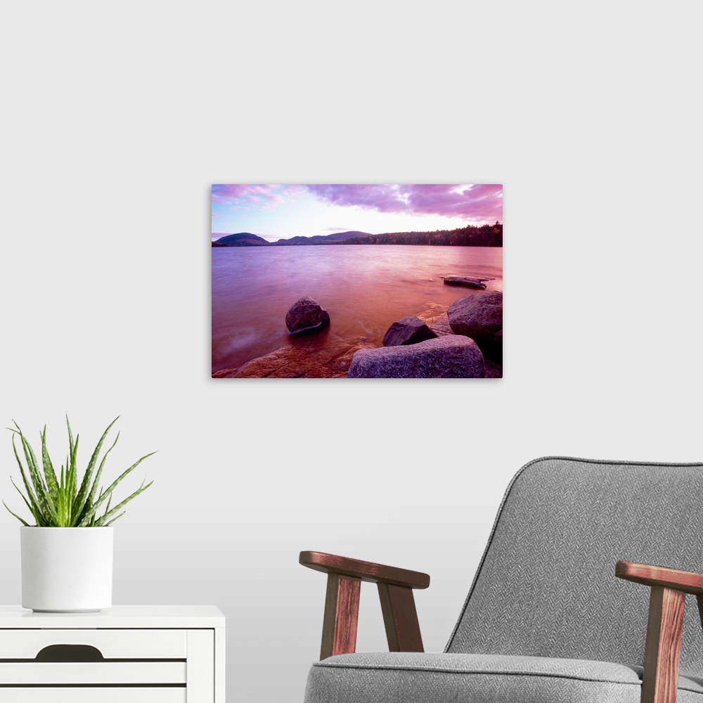 A modern room featuring Sunset Afterglow, Eagle Lake, Mt Desert Island, Acadia National Park, Maine