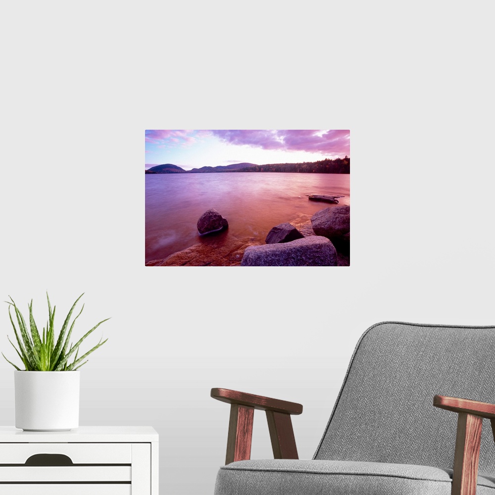 A modern room featuring Sunset Afterglow, Eagle Lake, Mt Desert Island, Acadia National Park, Maine