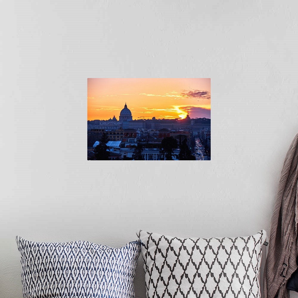 A bohemian room featuring Sunset view of Rome from The Villa Borghese, Rome, Lazio, Italy.