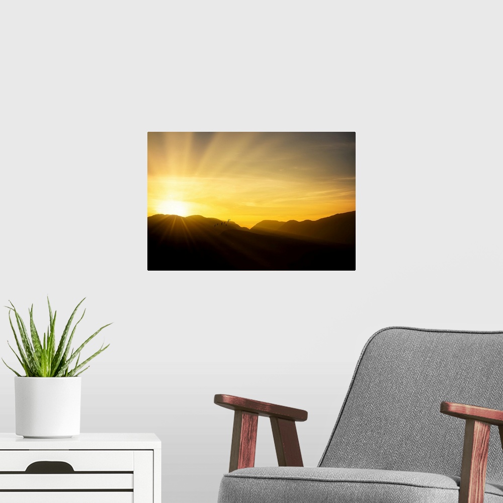 A modern room featuring Sunset over Connemara mountains in Ireland