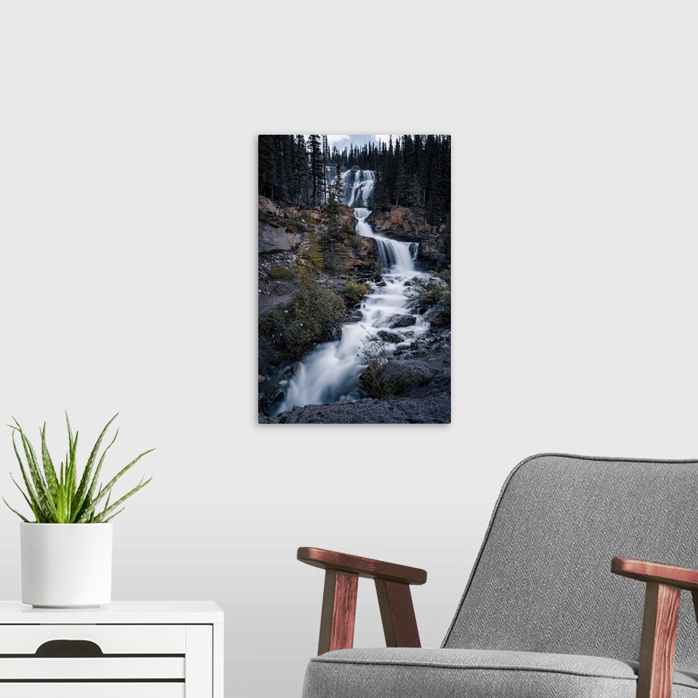 A modern room featuring Tangle Creek Falls along Icefield Parkway, One of the world's top scenic roads linking Banff Nati...