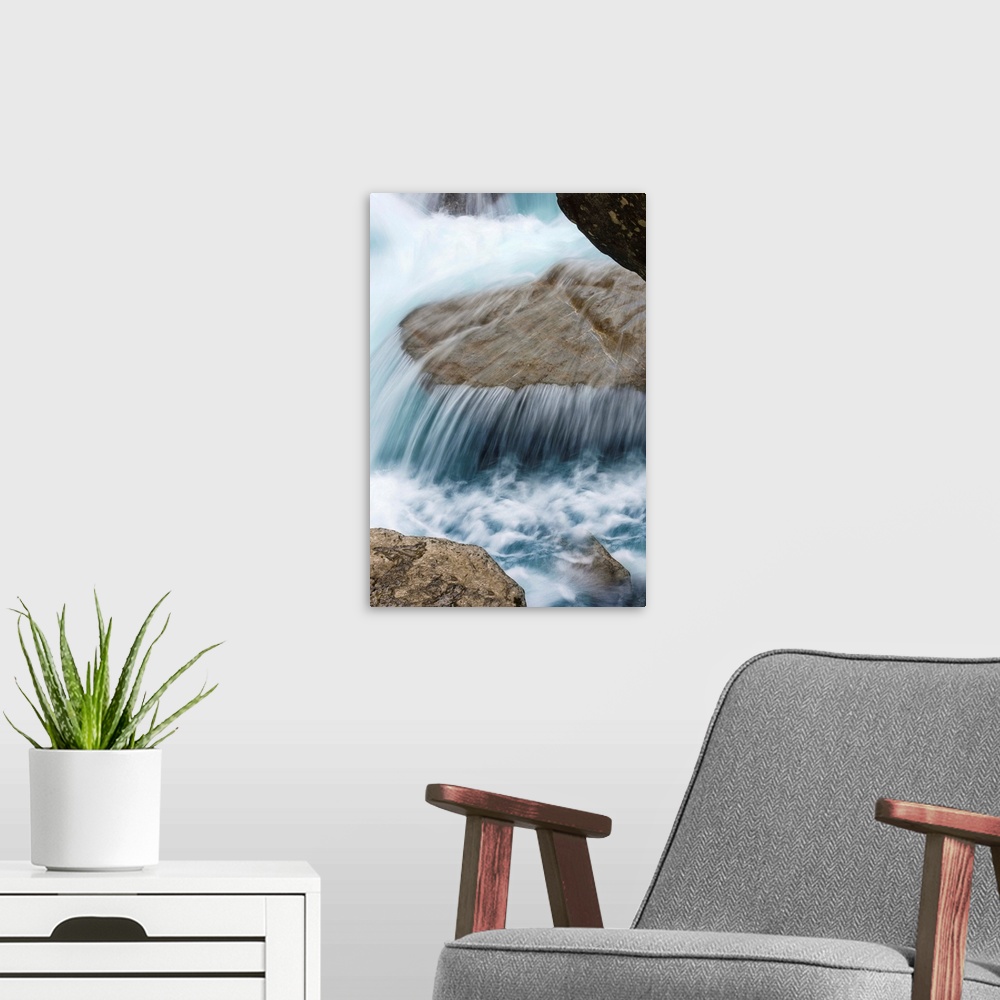 A modern room featuring Close up of water flowing over rock