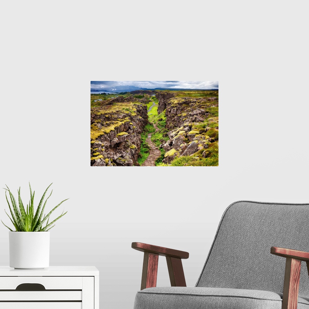 A modern room featuring High Angle View of  a Fault Line, Thingvellir National Park, Iceland