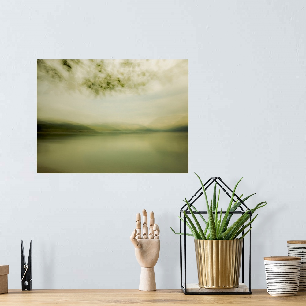 A bohemian room featuring Creatively edited scene of an inlet.