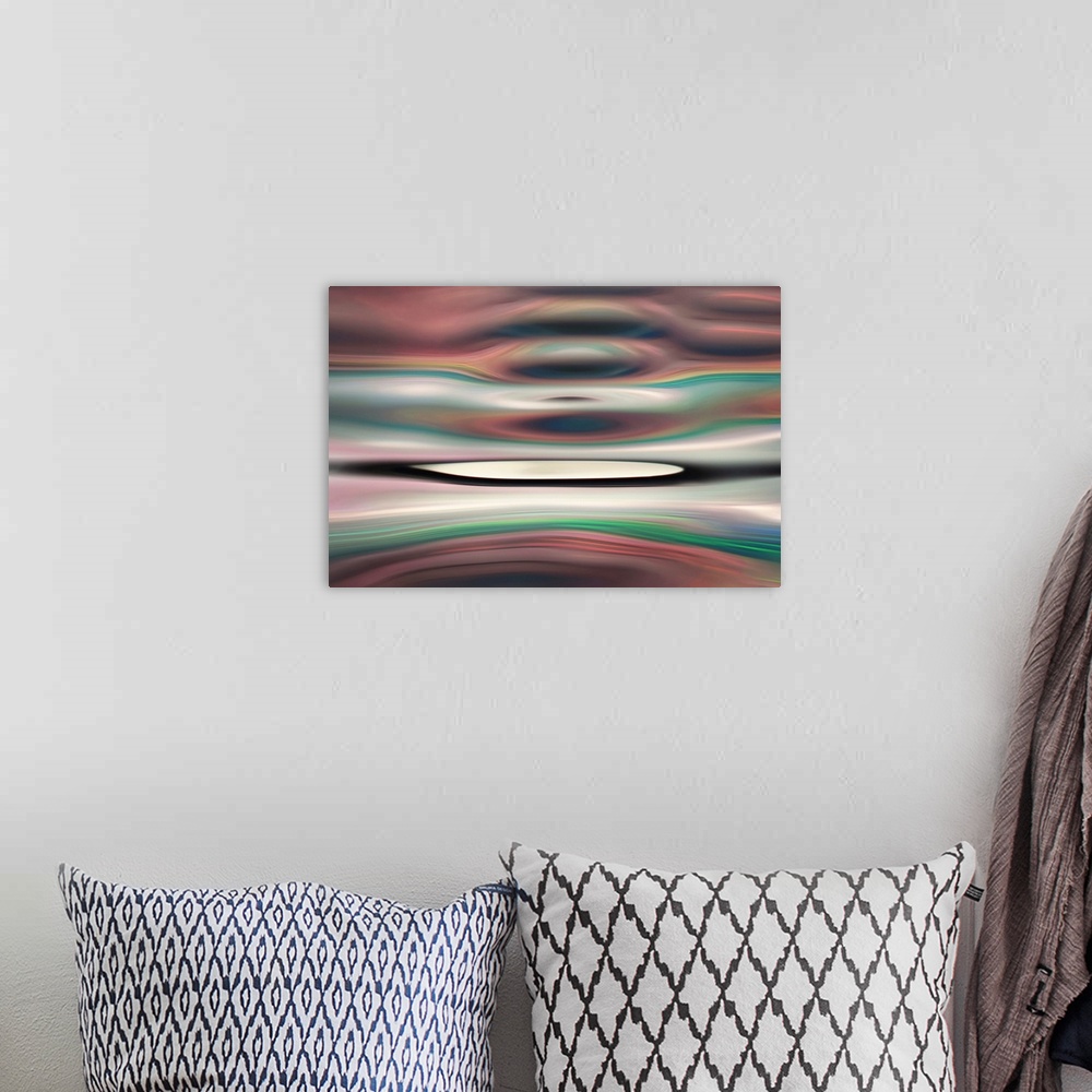 A bohemian room featuring Abstract photo of smooth waves in earthy tones.