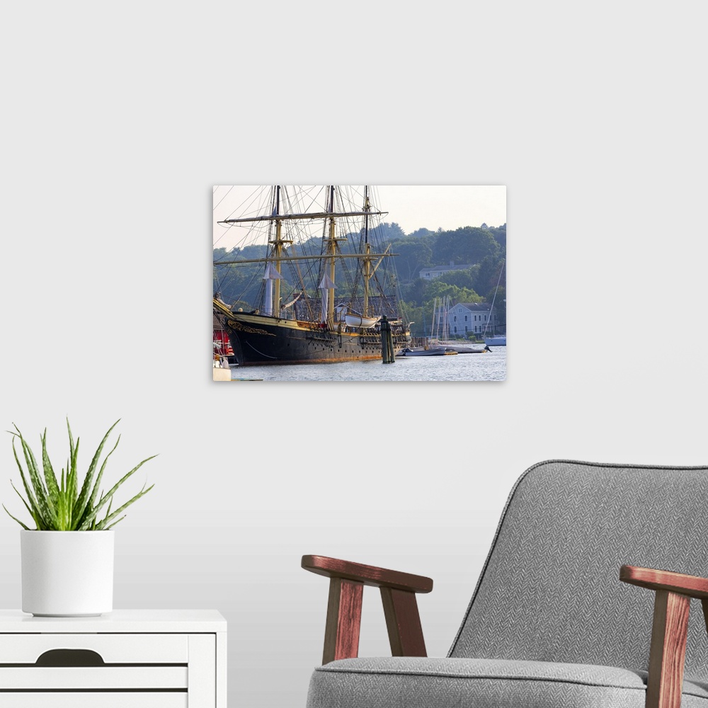 A modern room featuring Low angle view of the Joseph Conrad Fully Rigged Tall Ship, Mystic Seaport Maritime Museum, Mysti...