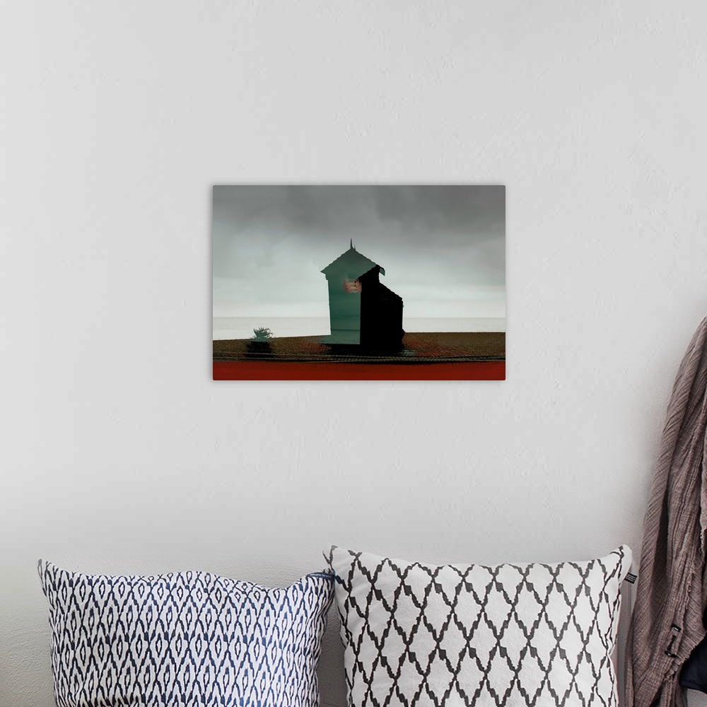 A bohemian room featuring Conceptual photograph of a smokehouse in an open landscape.