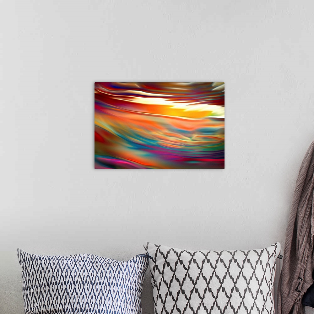 A bohemian room featuring Artistic abstract photograph of a close-up of a multi-colored water.
