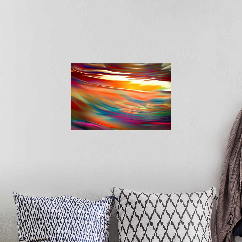 A bohemian room featuring Artistic abstract photograph of a close-up of a multi-colored water.