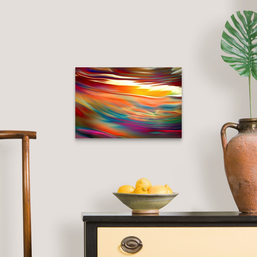 A traditional room featuring Artistic abstract photograph of a close-up of a multi-colored water.