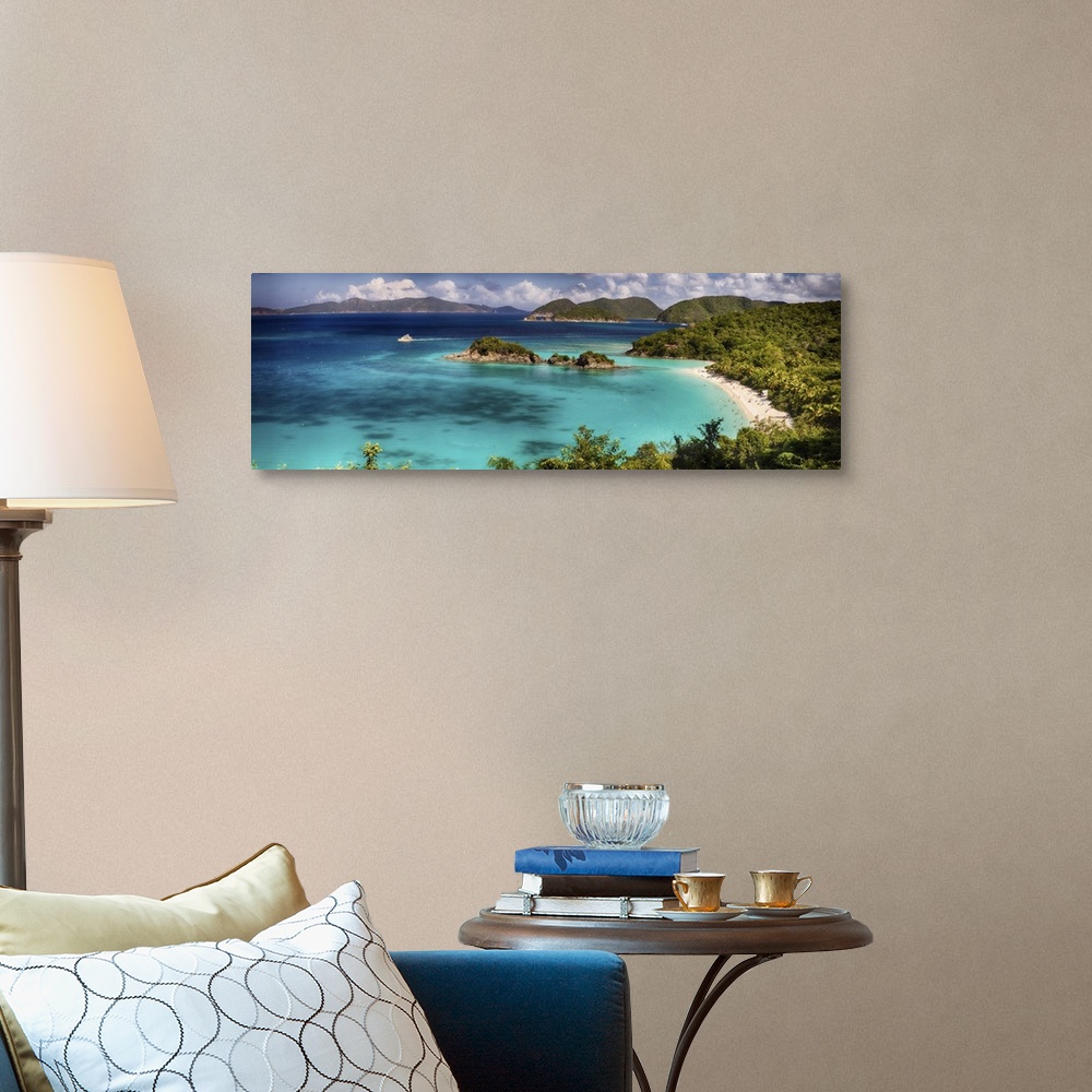 A traditional room featuring A photograph of a tropical landscape.