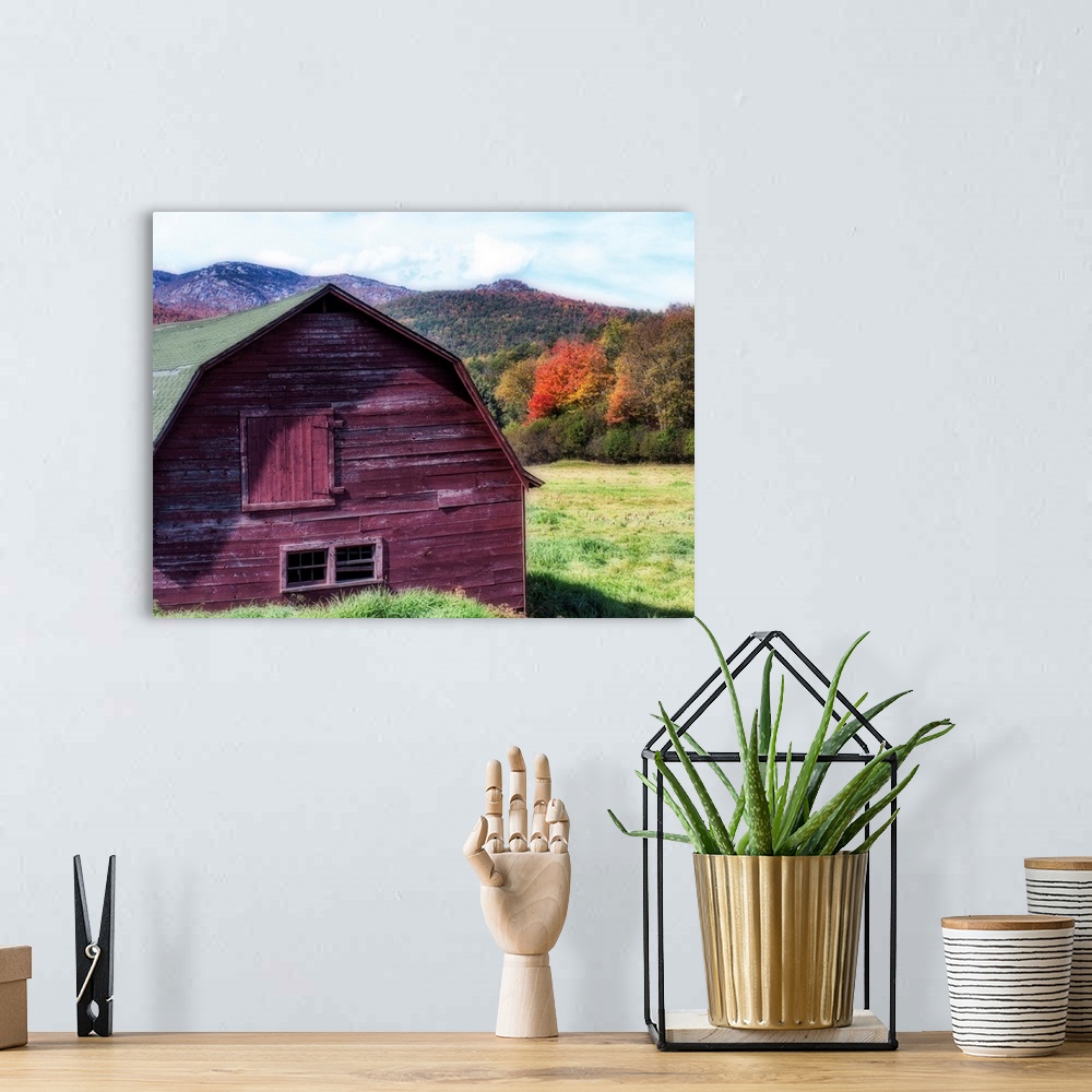 A bohemian room featuring Old Barn in the Adirondacks during Fall Season, New York State.