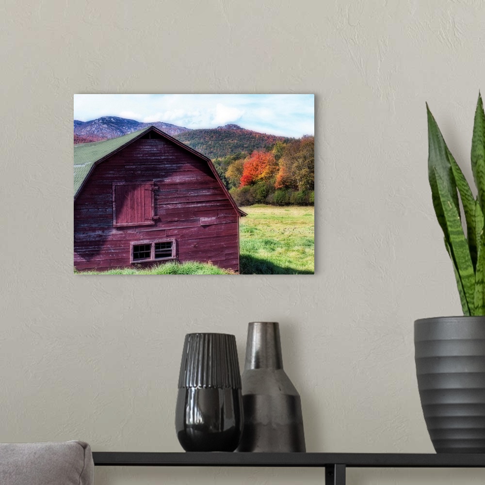 A modern room featuring Old Barn in the Adirondacks during Fall Season, New York State.