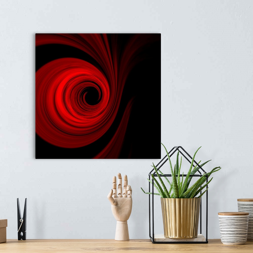 A bohemian room featuring Red lines on a black background creating circles.