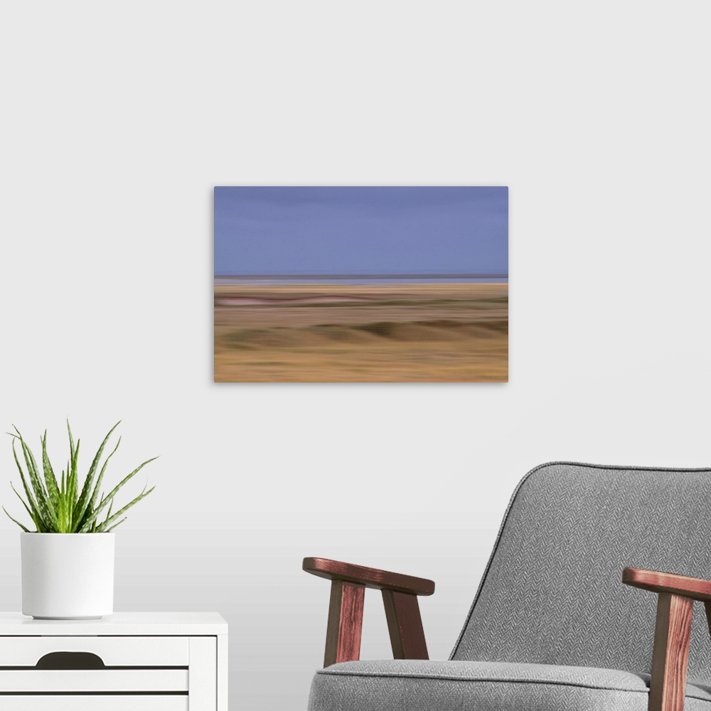 A modern room featuring A warm wind travels through the marshes, inviting my mind to wander to the horizon.