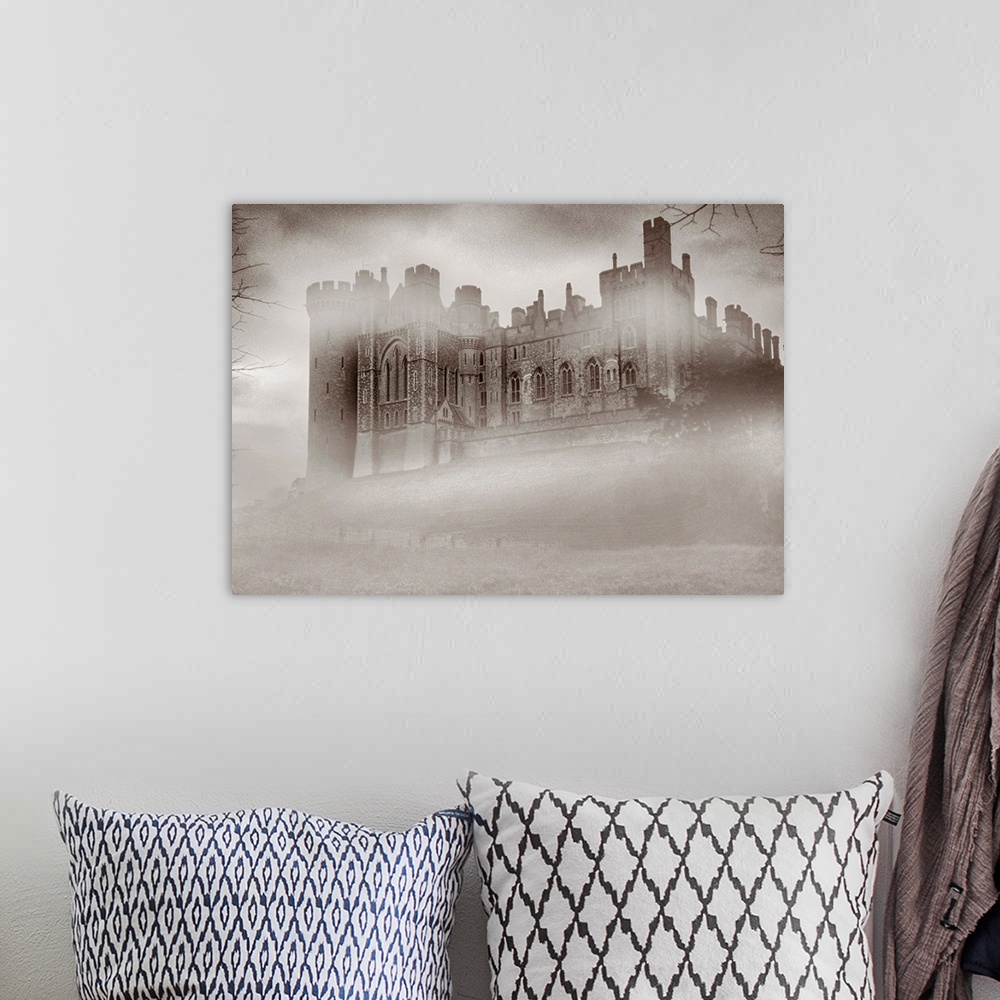 A bohemian room featuring Warwick Castle in the Fog
