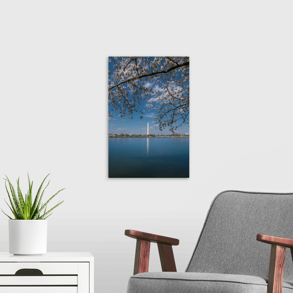 A modern room featuring Daytime long exposure of Washington Monument and its reflection in Tidal Basin in the spring