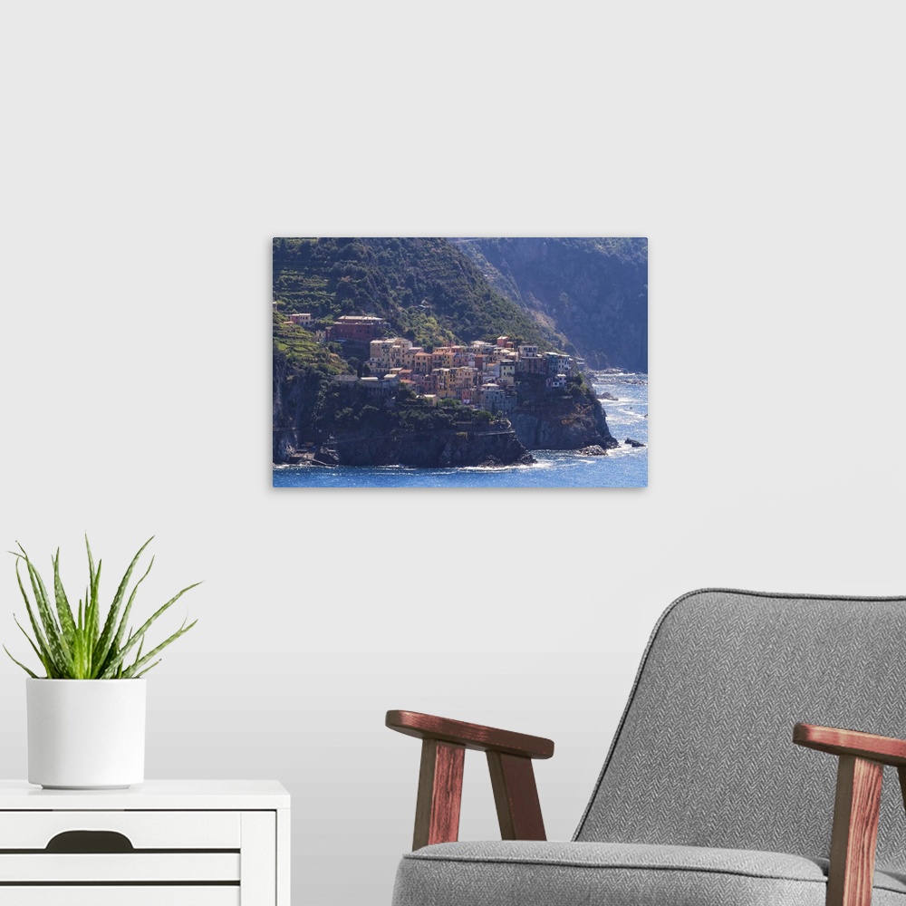 A modern room featuring Small Town on a Cliff at Seaside, Corniglia, Cinque Terre, Ligur