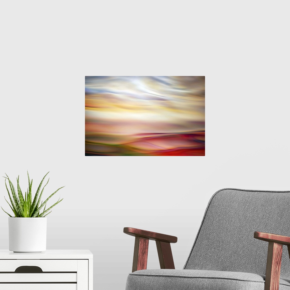 A modern room featuring Studio shot of water reflecting colors. This is an abstract representation or impression of a hor...