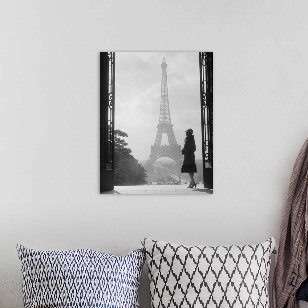 A bohemian room featuring 1920's Anonymous Silhouetted Woman Standing In Profile In The Trocadero Across The Seine From The...