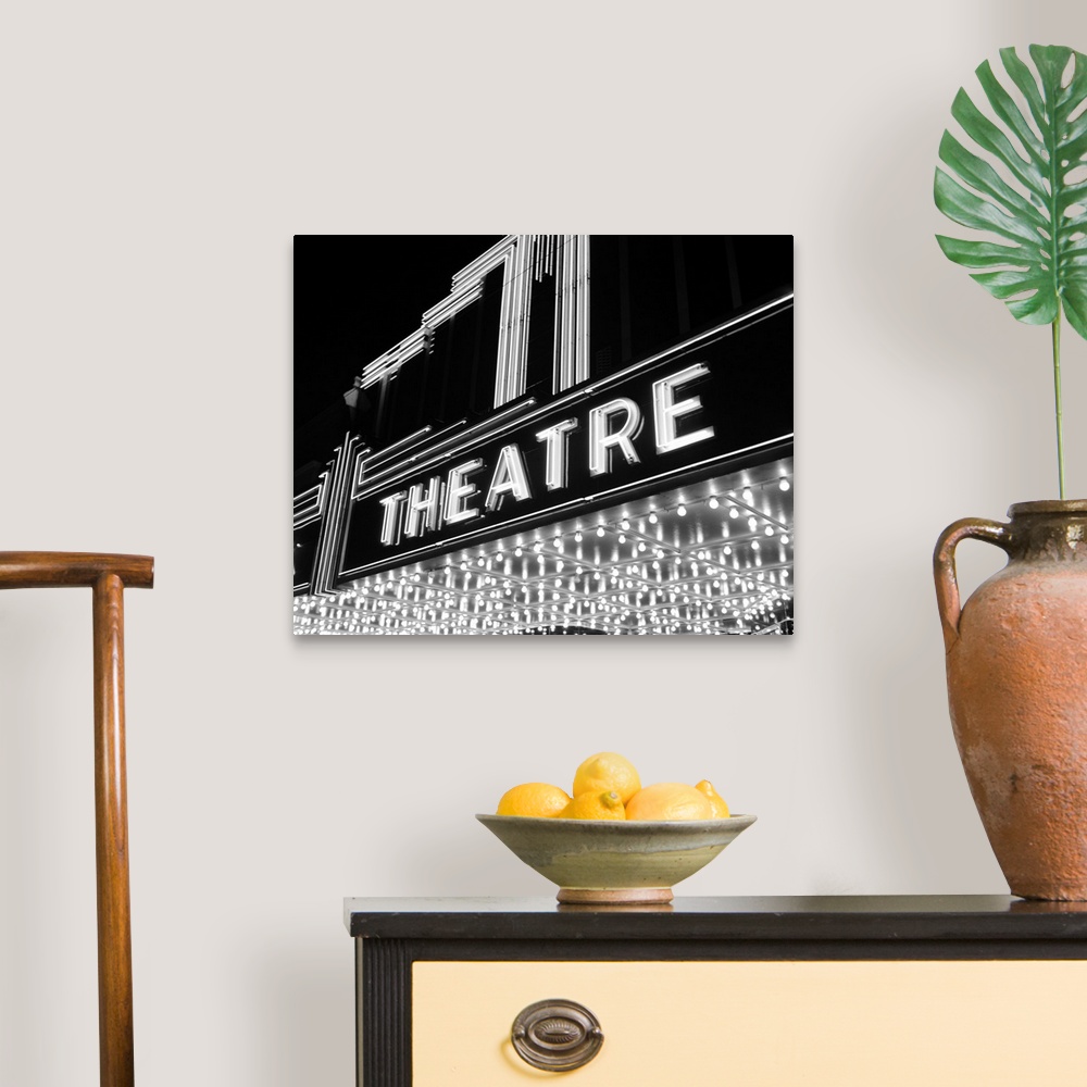 A traditional room featuring 1930's 1940's Theater Marquee Theatre In Neon Lights.